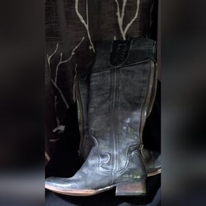 Freebird by Steven Black Leather Mid-Calf Heeled Boots